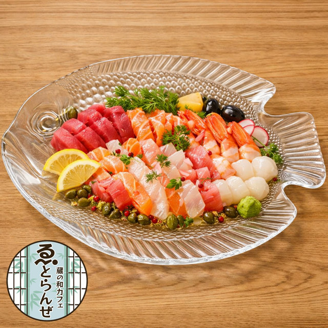 大きなお魚皿の刺身盛り合わせ
