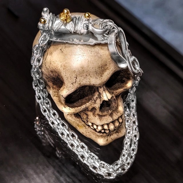 k18 Mini Skull Gothic Cross Keeper Necklace Wallet Chain with k18