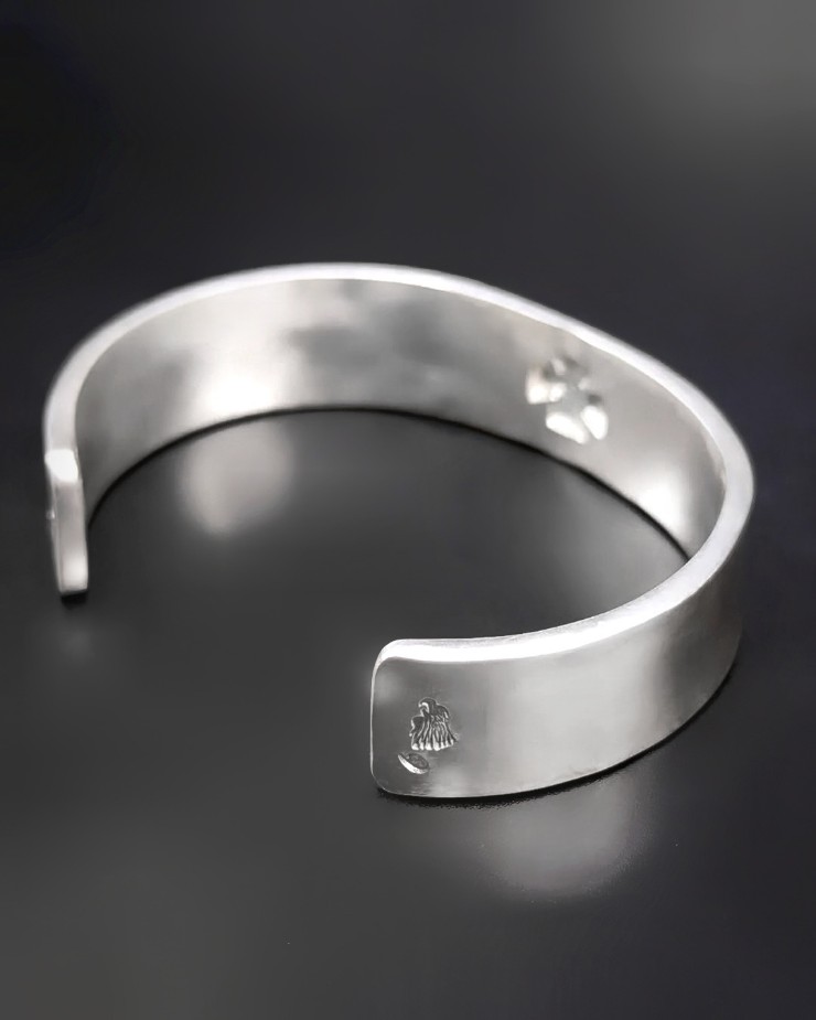クロス　バングル　シルバー　silver９２５　刻印入り RYOKU ハンドメイドシルバーバングル 傷テクスチャー 【文字の