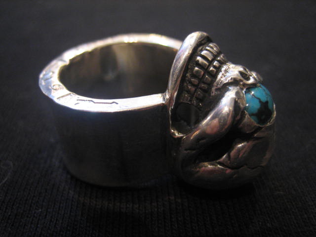 CARVEX スカル リング 侍 純銀シルバー＋ターコイズ 手彫り、彫金、 21