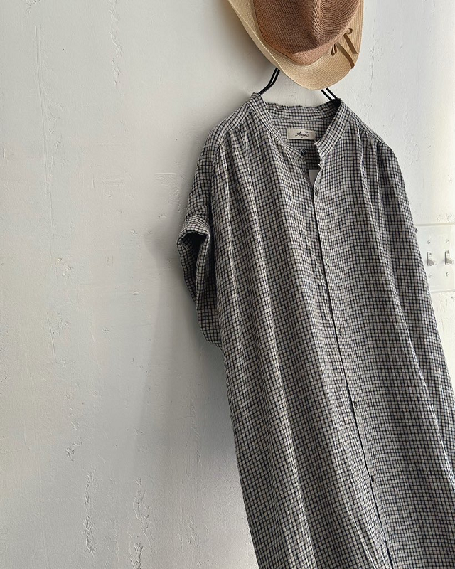 ichi Antiquites 東炊きリネン ギンガムチェック シャツワンピース