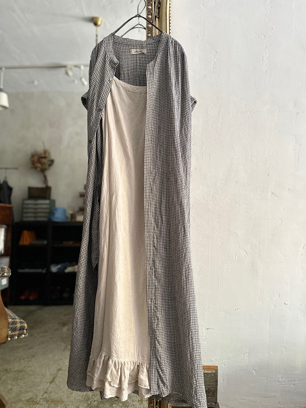 ichi Antiquites シャツワンピース　東炊きドレス 完売＊ICHI Antiquites 東炊きリネンのショートスリーブワイドシャツ