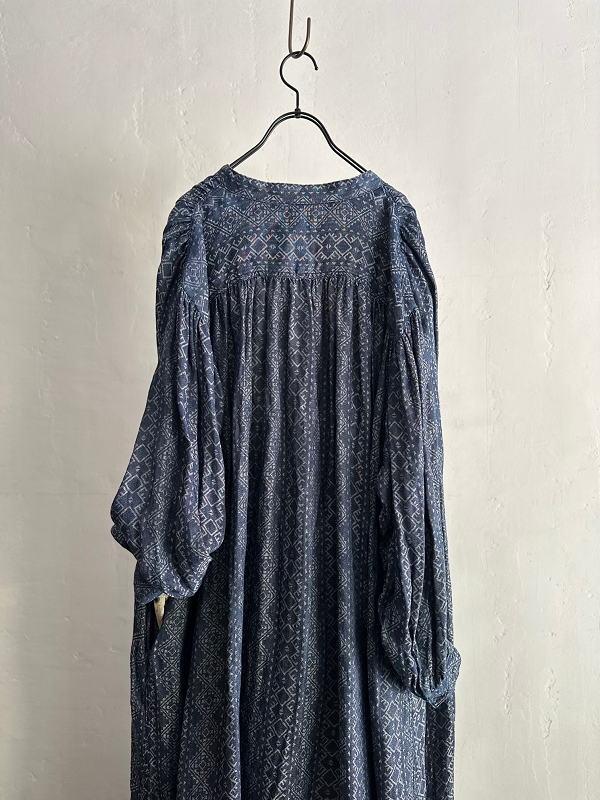 完売＊ICHI Antiquites AZTECA JACQUARD INDIGO LINEN ロングシャツ ...