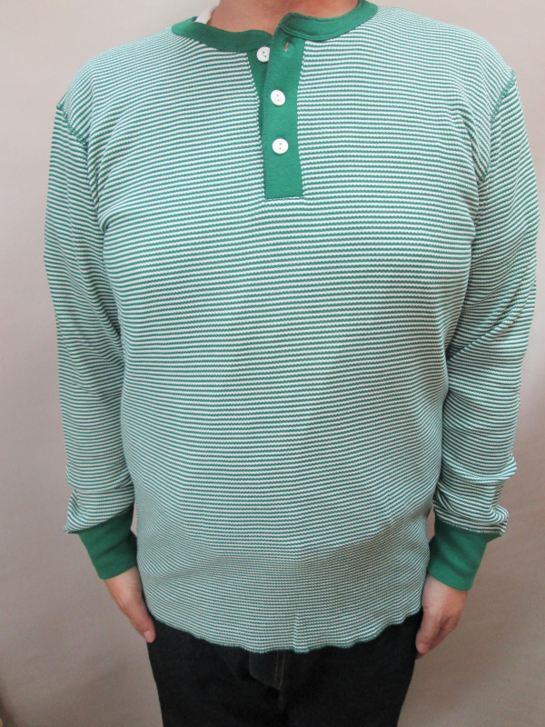 HEALTH KNIT ヘルスニット 長袖サーマルヘンリー(グリーンボーダー 