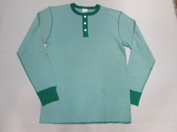 HEALTH KNIT ヘルスニット 長袖サーマルヘンリー(グリーンボーダー 