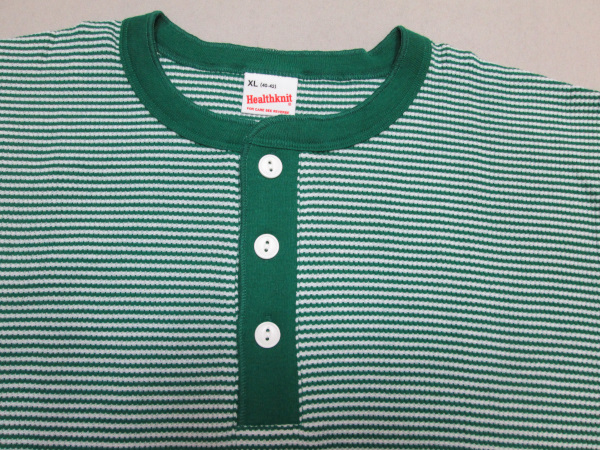 HEALTH KNIT ヘルスニット 長袖サーマルヘンリー(グリーンボーダー 