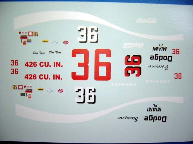 1/32 NASCAR ｽﾛｯﾄｶ-用ﾃﾞｶｰﾙ #36 CokaCola/Dr DonTarr '69Superbird