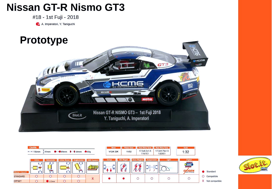 Slot it 1/32 ｽﾛｯﾄｶｰ SICA49b◇Nissan GT-R Nismo GT3 #18/谷口行規 