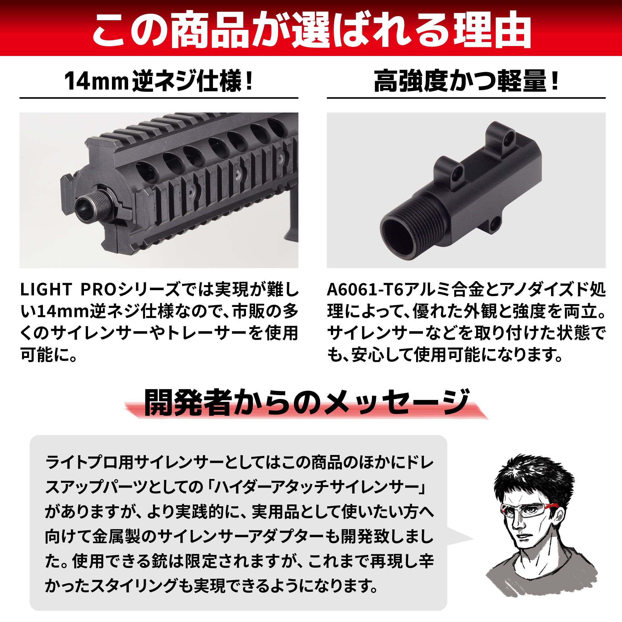 サイレンサーアダプター 14mm逆ネジ 東京マルイ LIGHT PRO M4 CQB用 | DCI Guns 公式直販ストア