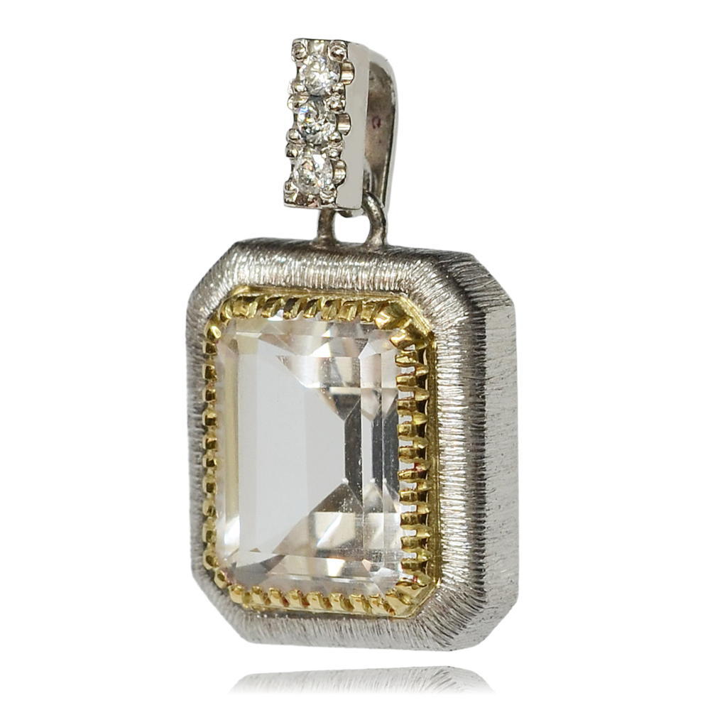 Pt900/K18製トパーズ・ダイヤモンド彫金ペンダントトップ | Jewelry