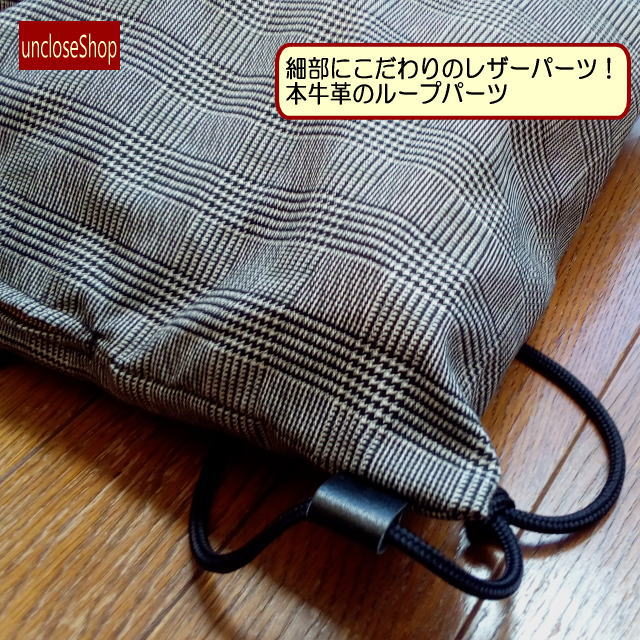 巾着バッグ】ドロストショルダーバッグ・グレンチェックBW | アン