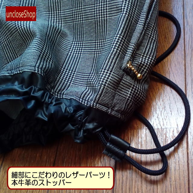 巾着バッグ】ドロストショルダーバッグ・グレンチェックBW | アン