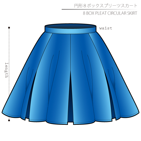 円形8ボックスプリーツスカート 男性ＬＬサイズ【ダウンロード型紙