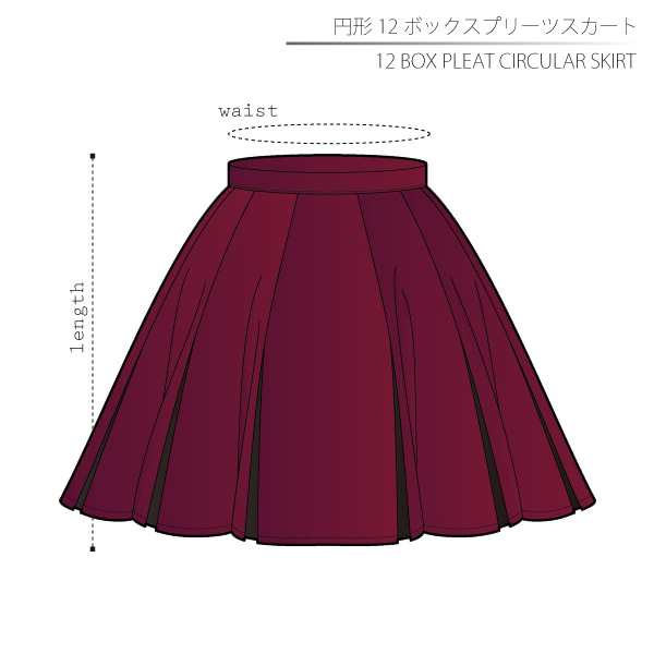 円形12ボックスプリーツスカート 女性ＬＬサイズ【ダウンロード型紙