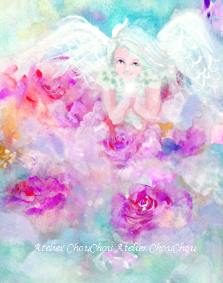 No,4薔薇と天使 水彩画ポストカード | Fairy Luce