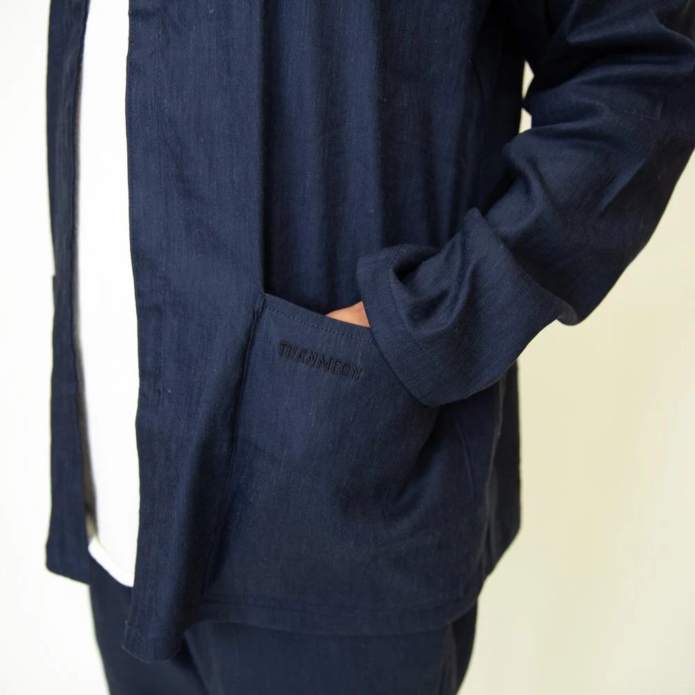 TURN ME ON リネンレーヨン ストレッチVネックボレロ (NAVY) | FLARY