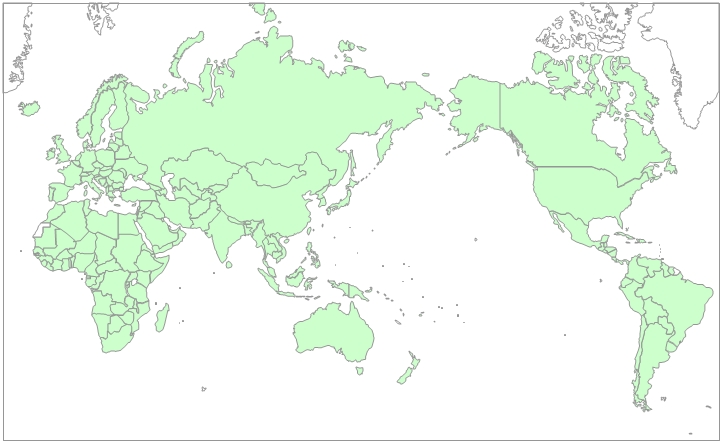 白地図－世界地図（日本中心） | 「Excelの玉手箱」アドインコレクション