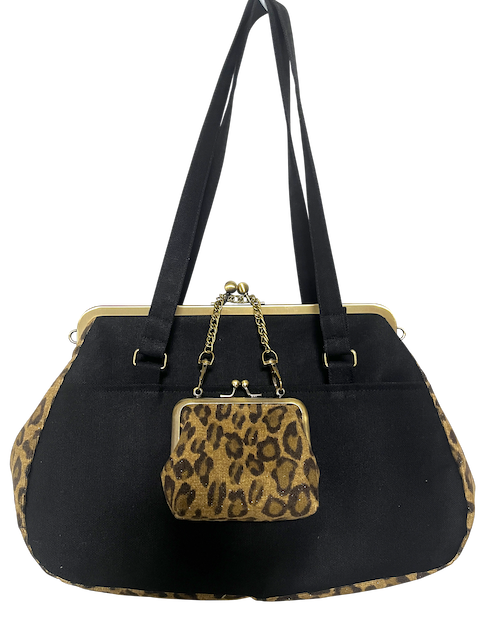 ラメ入り豹柄セット（がま口バッグ&miniスクエアポーチ） | G3sewing