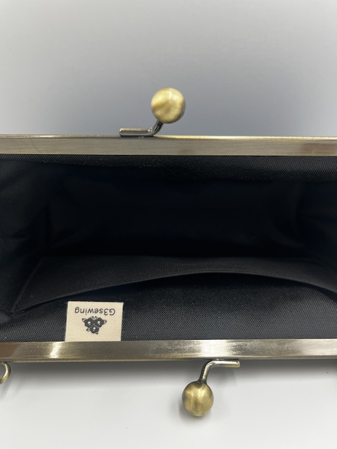 スクエアポーチ大 井原デニム 青 さくらんぼチャーム付き | G3sewing