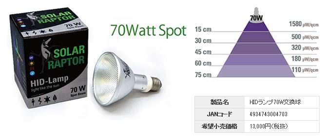 ソーラーラプターHIDランプ交換球【70w】〔ｾﾞﾝｽｲ〕 | 爬虫類倶楽部