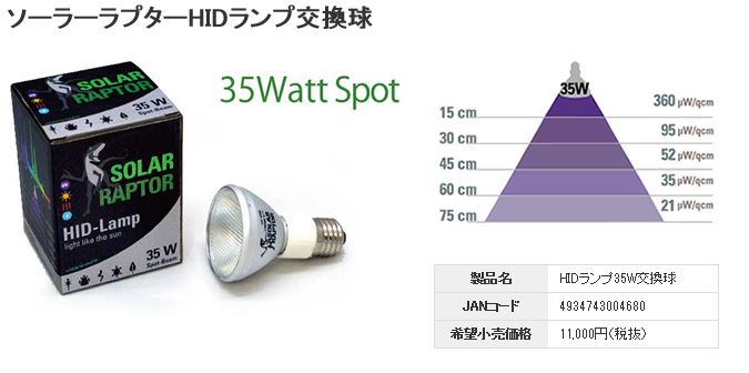 ソーラーラプターHIDランプ交換球【35w】〔ｾﾞﾝｽｲ〕 | 爬虫類倶楽部