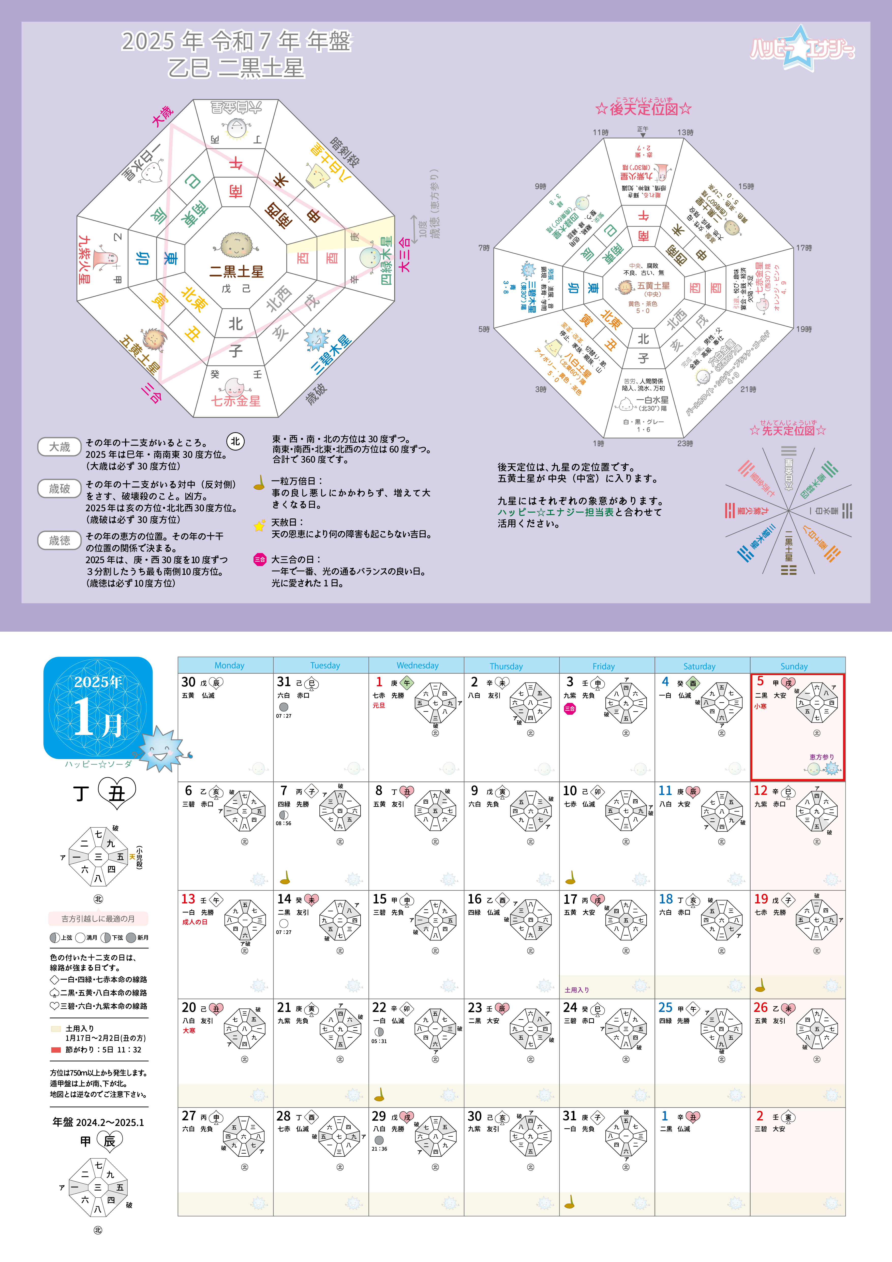 2025年☆ハッピー☆エナジー遁甲盤カレンダーA4サイズ | ハッピー☆エナジースターズ