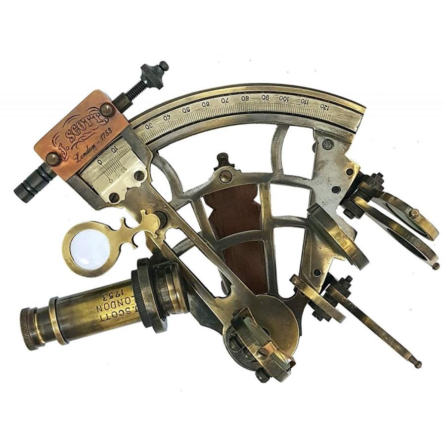 ブラス製 5インチ 六分儀 アンティーク仕上げ 木製ケース付き sextant