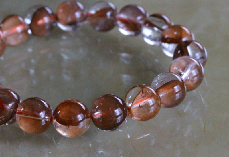 リビアングラスとマニカラン水晶のブレス ブレス マニカラン水晶＜ヒマラヤ産＞ AAランク ピンク 丸 約10mm 浄化