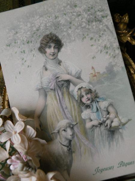アンティークポストカードM.M.Vienne 美しい親子と羊 - Maiden's drawer