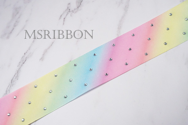 ラインストーン付きレインボーグログランリボン 3.8cm | MsRibbon