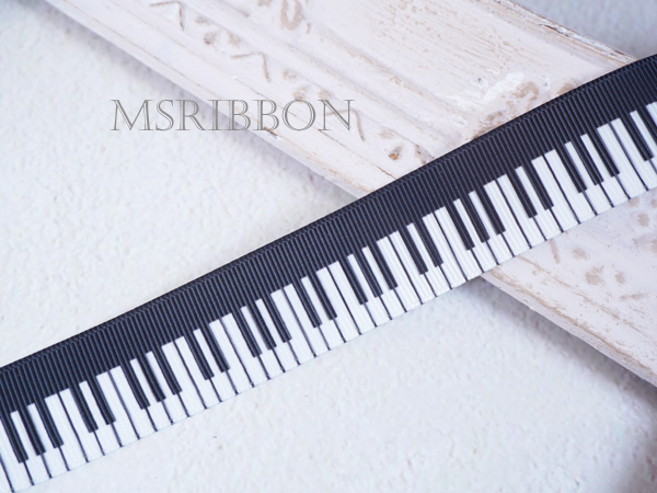 ピアノ鍵盤柄リボン 2.5cm/90cm | MsRibbon
