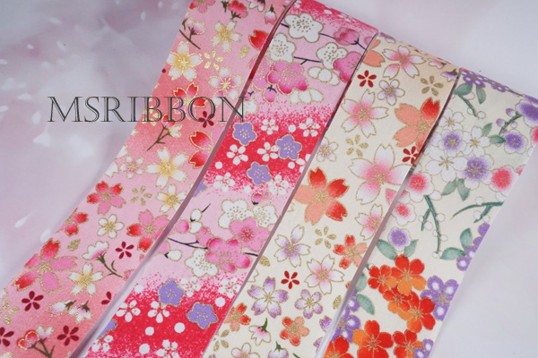 和柄ファブリックリボン裏地加工ロール(ピンク~白系)4cm/5yard - MsRibbon