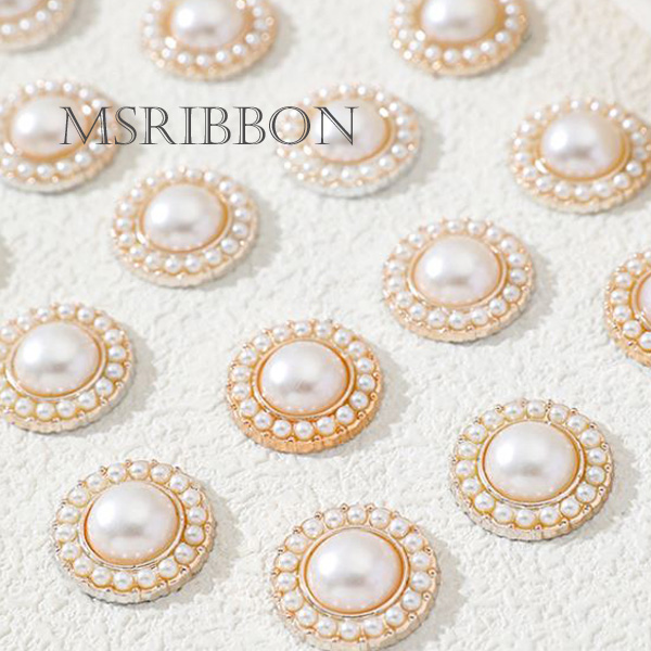 ラウンドセンターパーツ(パール・ストーン) 5個セット - MsRibbon
