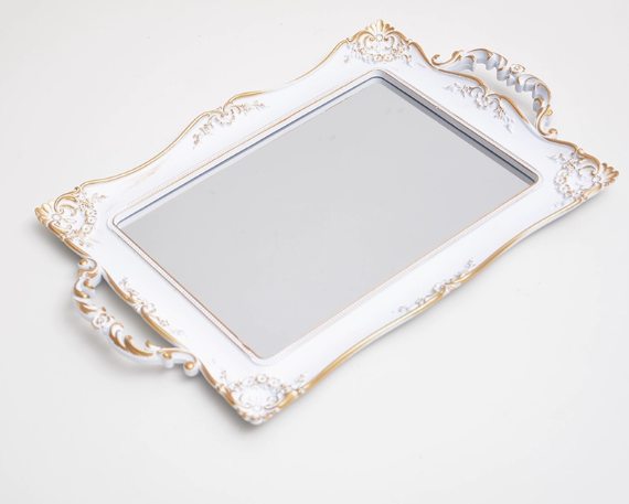 ハンドル付アンティーク風加工ミラー長方形トレイ - MsRibbon