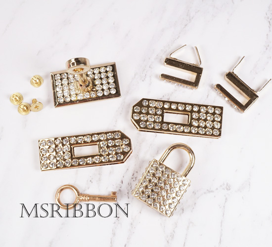 ラインストーン付きバッグ金具7点セット(3段式ひねり金具