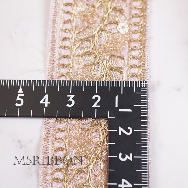 インド刺繍リボン(ピンク・ホワイト) 4cｍ/45cm | MsRibbon
