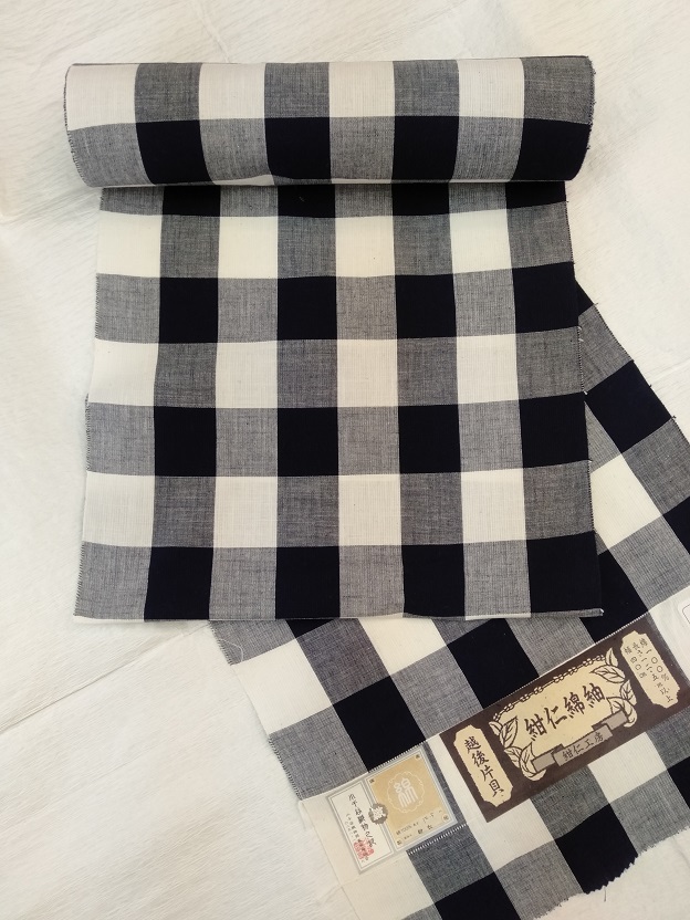 片貝木綿お誂え 片貝木綿 白×濃紺チェック | ふだん着物のネットショップ ネコのヒゲ