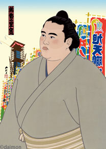 中判錦絵（プリント）：稀勢の里（着物） | 大相撲錦絵 大門