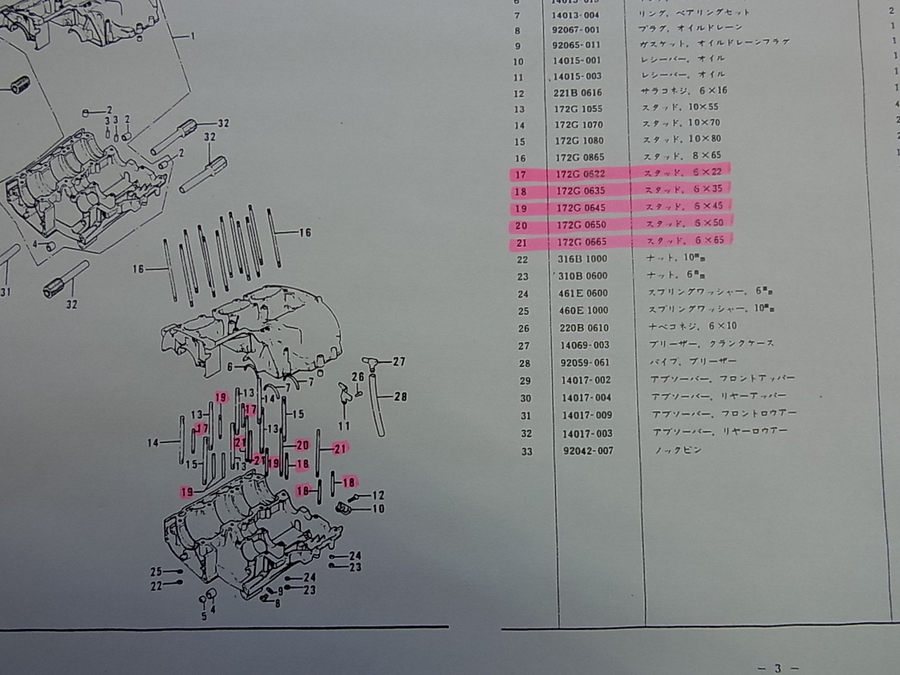 KH400.KH250.SS350 アウトライン製 クランクケース用M6スタッドボルト、ナットセット - ALIVE LINE