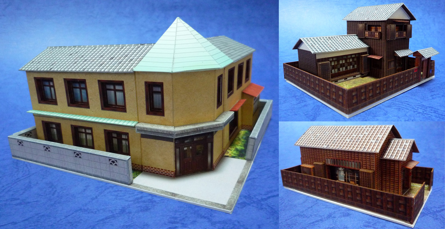 印刷版) 「昭和の建物(4)」モダンアパートと住宅 3個セット（Ｎ_scale） | ペーパーストラクチャー