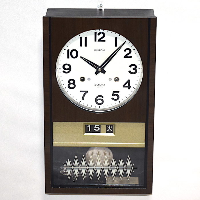 SEIKO 箱型柱時計 30DAY カレンダー付 外箱付 昭和40年頃【W382】〔100