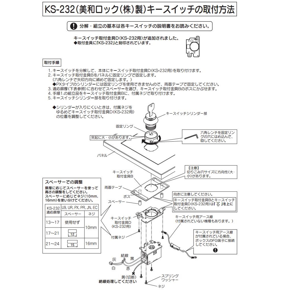 設定キーまとめ 美和ロック U9KSー232 キースイッチ 操作時出力仕様 DT17～20