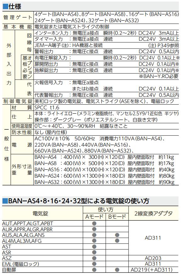 美和ロック BANーAS4 多回線電気錠操作盤 ◇4ゲート仕様