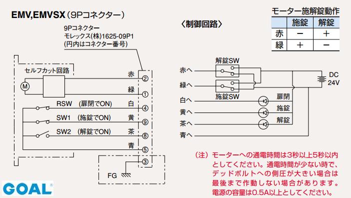 GOAL EMVSX-5(11) BS51mm DT30～42mm(6本ピン時～44mm) KEY3 ◇9Pコネクター | ＬＯＣＫＳ GOAL ゴール社製品通信販売  電気錠 Ver.