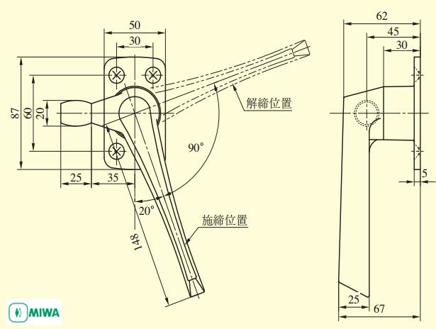 美和ロック RSH001ー35 ローラー付締りハンドル DT35～49mm | ロックス