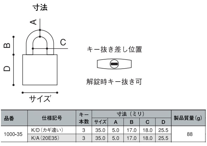 ALPHA 1000-35 K/A(20E35)OS (鍵番号指定) 箱単位(12個) ＬＯＣＫＳ ALPHA アルファ社製品通信販売