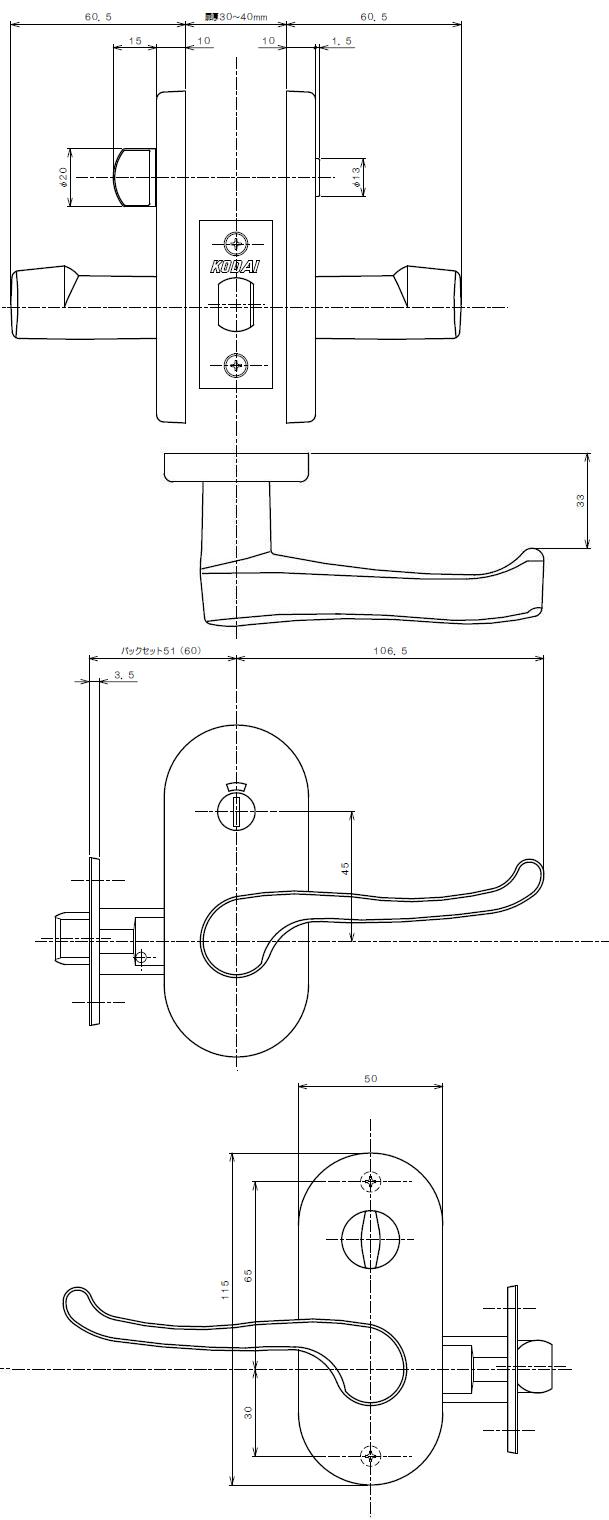 Riviere TL-1442 表示錠 小判座 DT30～40mm (WB.GB) | ＬＯＣＫＳ 長沢製作所社製品通信販売