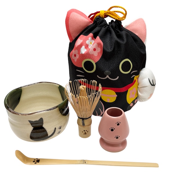 猫のいっぷくセット（野点セット）【猫の抹茶碗・肉球ミニ茶筅＆ミニ