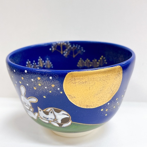 茶碗　能久作 色絵猫柳図167 茶道具・茶器 抹茶茶碗 仁清 水仙の絵、京焼 東福窯 中村能久（よし