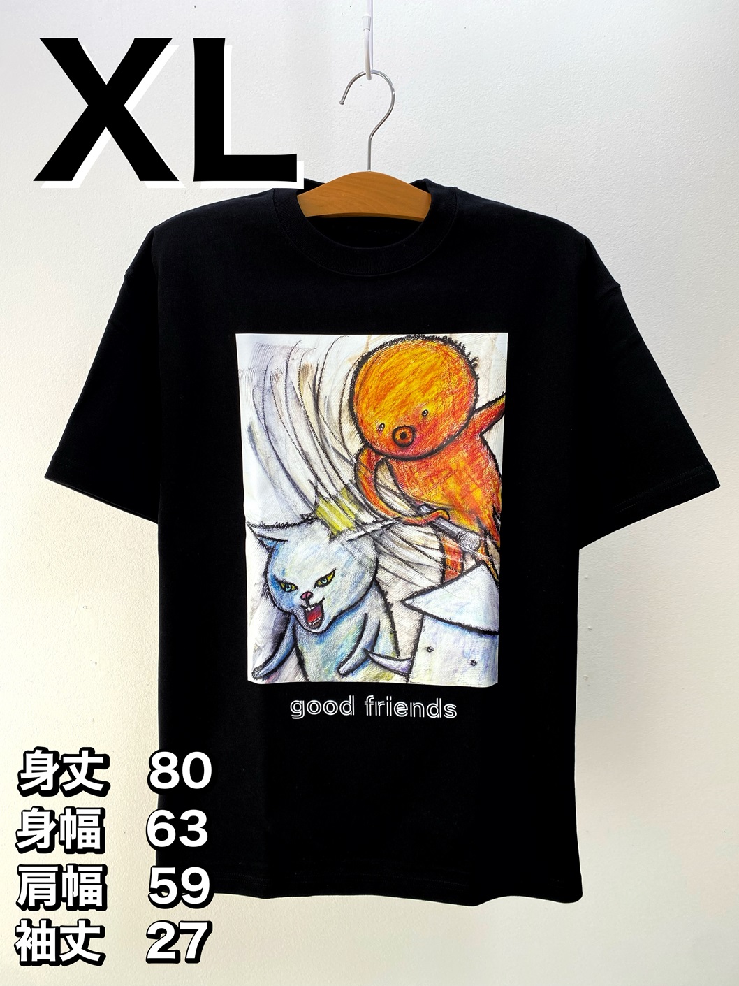 XLサイズ。good friends 黒Tシャツ 税込み￥17,500-の所、腹切った